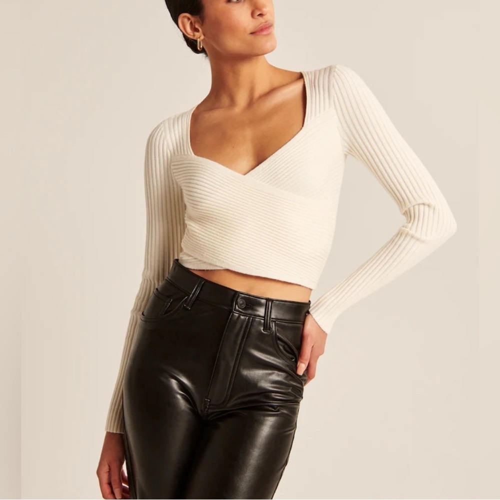 Abercrombie & Fitch Cream Ribbed Wrap Top